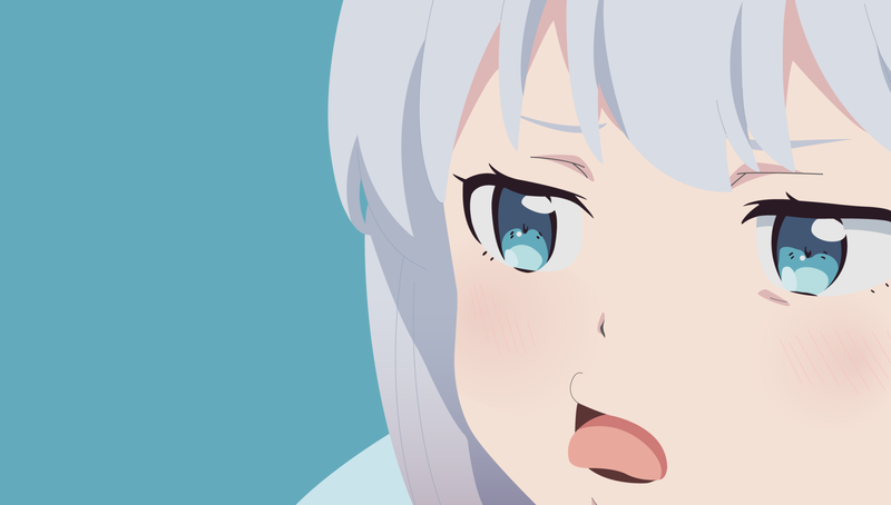 anime, anime girls, white skin, white hair, loli, Eromanga-sensei, Izumi Sagiri, blue eyes, simple background, blue, material minimal, cyan, cyan background