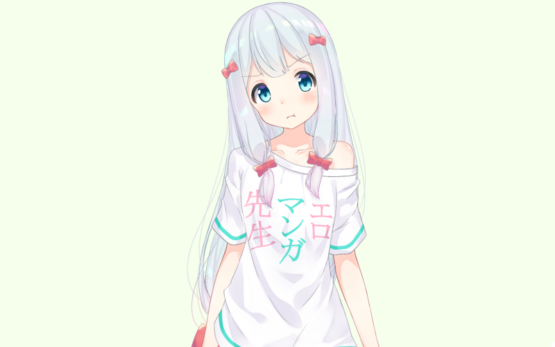 anime, anime girls, white skin, white hair, loli, Eromanga-sensei, Izumi Sagiri, blue eyes, simple background, white background, fan art