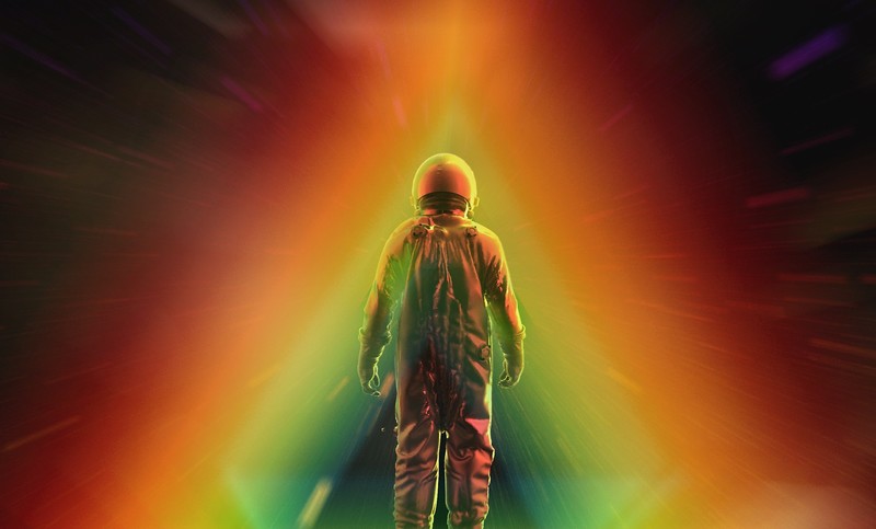 abstract, astronaut, colorful, walking, back