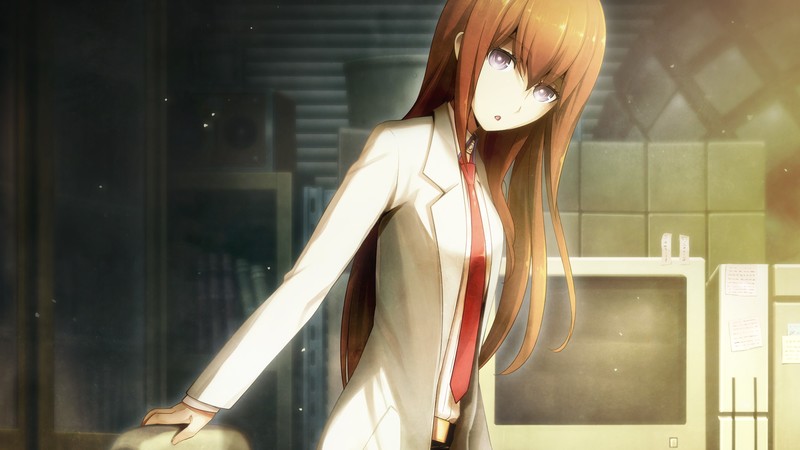 Steins;Gate, Makise Kurisu, anime, anime girls, brunette, long hair, purple eyes, red tie