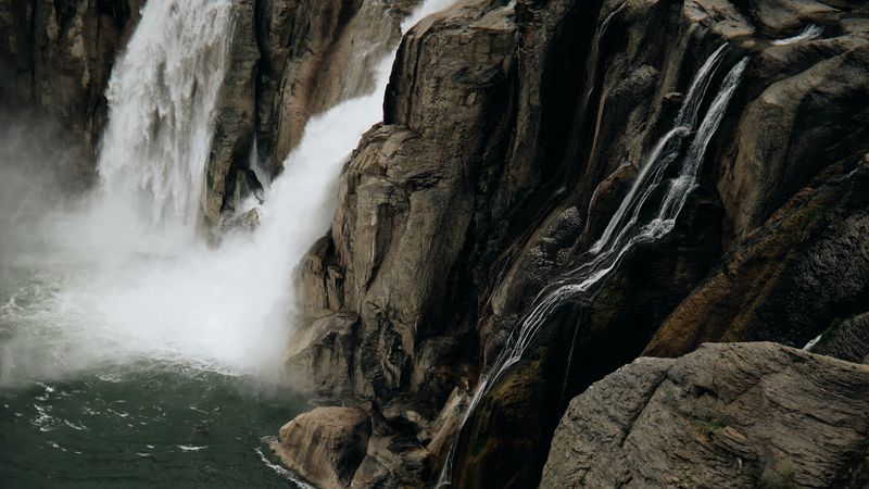 waterfall, rocks, cliff, stream, water, 4k
