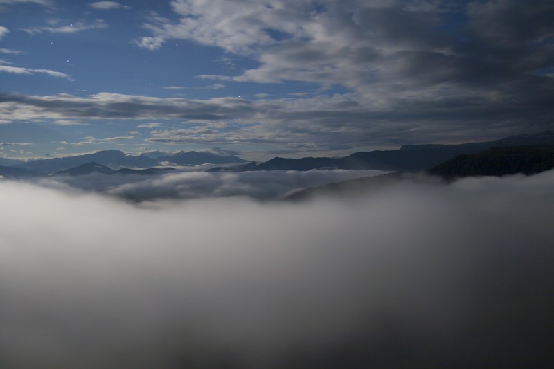 nature, clouds, night sky, stars, mountains