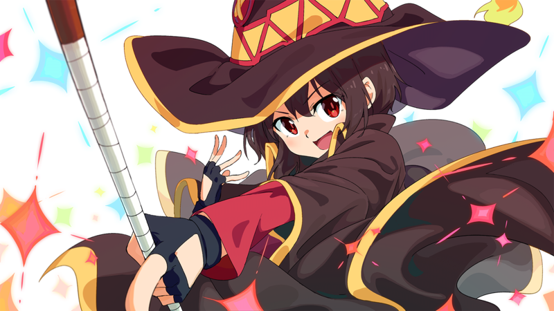 anime, anime girls, white skin, Megumin, Kono Subarashii Sekai ni Shukufuku wo!, red dress, artwork, red eyes, brunette, dark hair