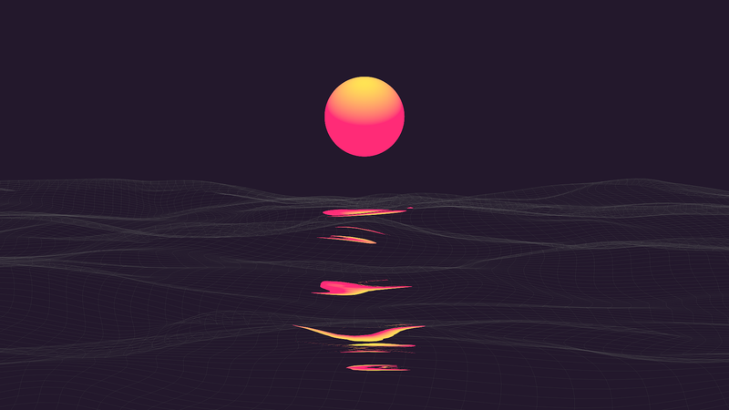 landscape, abstract, vaporwave, purple background, retrowave, Retrowave, sunrise, sea, clear sky, sky, pink, digital art