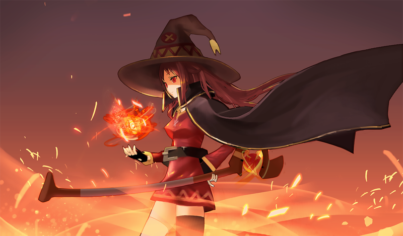 anime, anime girls, white skin, Megumin, Kono Subarashii Sekai ni Shukufuku wo!, red dress, fan art, red eyes, brunette, dark hair