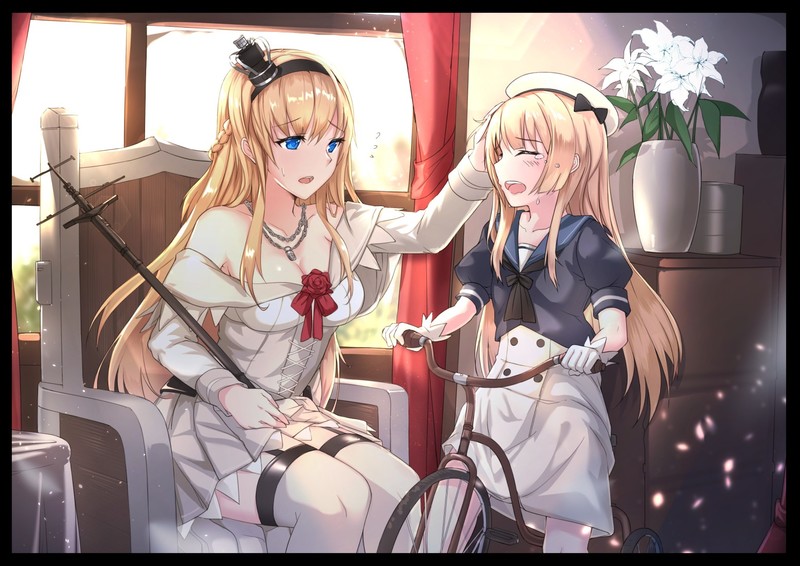 anime girls, anime, blonde, long hair, blue eyes, vehicle, Kantai Collection
