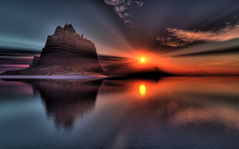 nature, sky, water, Sun, rock