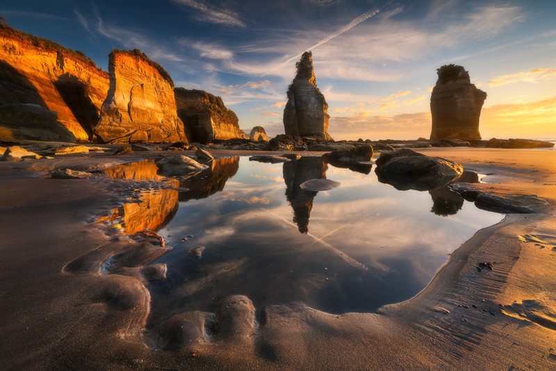 nature, rock, landscape, pond, rock formation, New Zealand, beach, cliff
