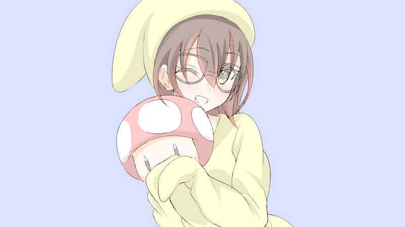 anime, anime girls, manga, Mario Bros., Amanita muscaria, mushroom, pyjamas, simple background, Super Mario Bros.