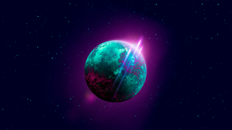 space, stars, planet, purple background, retrowave, dark, dark background, blue