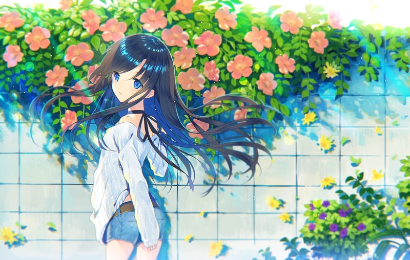 Girls Avenue, anime girls, blue eyes, flowers, plants, long hair