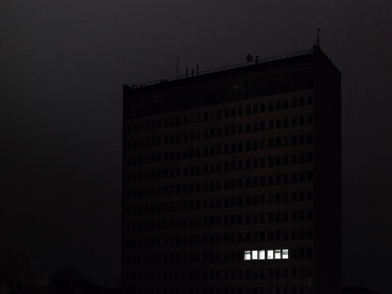 night, city, dark, building