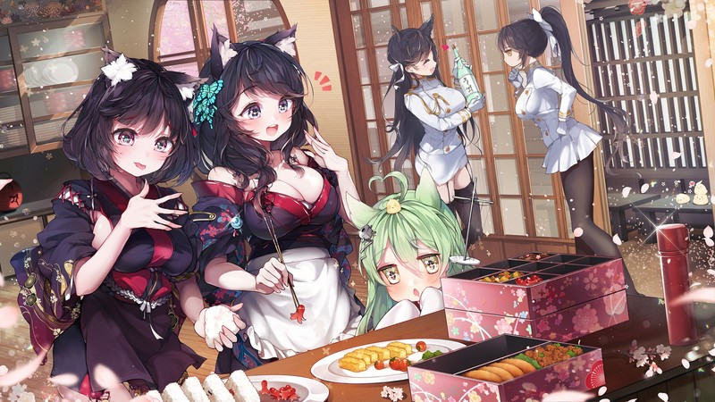 anime girls, Azur Lane, Atago (Bilan Hangxian), Takao (Bilan Hangxian), nekomimi, animal ears, Yamashiro (Azur Lane), Takao (Azur Lane), Atago (Azur Lane), Akashi (Azur Lane), Fusou (Azur Lane)