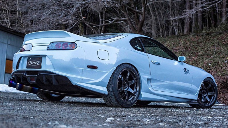 Toyota Supra, JDM, Japanese cars, Toyota, sports car, colored wheels, low-angle