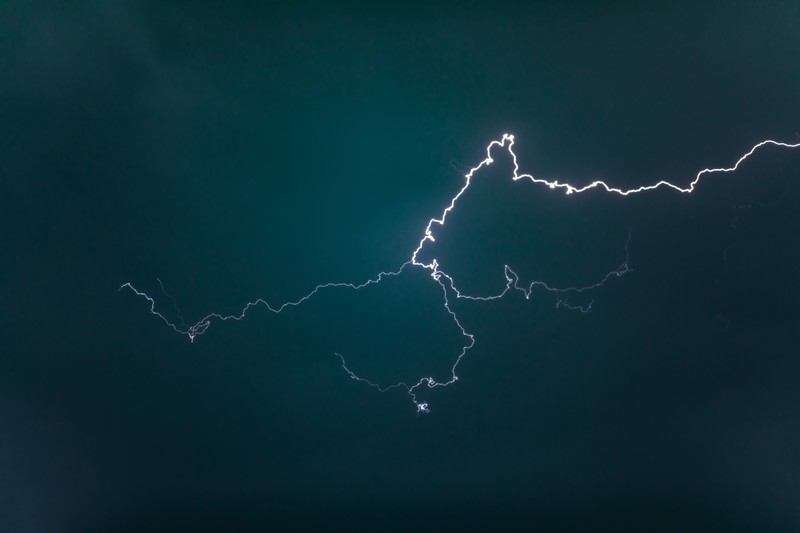 lightning, storm, nature, blue, minimalism