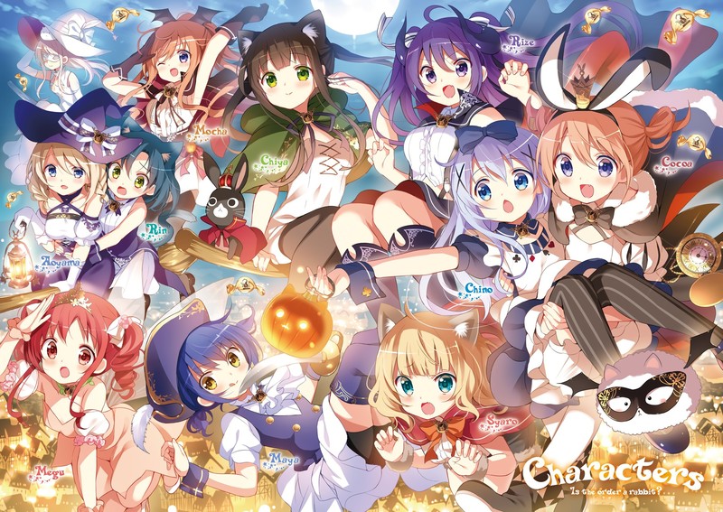 anime, anime girls, white skin, artwork, Gochuumon wa Usagi Desu ka?, Gochuumon wa Usagi Desu ka, Kafuu Chino, Tedeza Rize, Kirima Sharo, Hoto Kokoa, Ujimatsu Chiya, Natsu Megumi, Jouga Maya, Hoto Mocha, Tippy ( gochuumon wa usagi desu ka ? ), Aoyama Midori