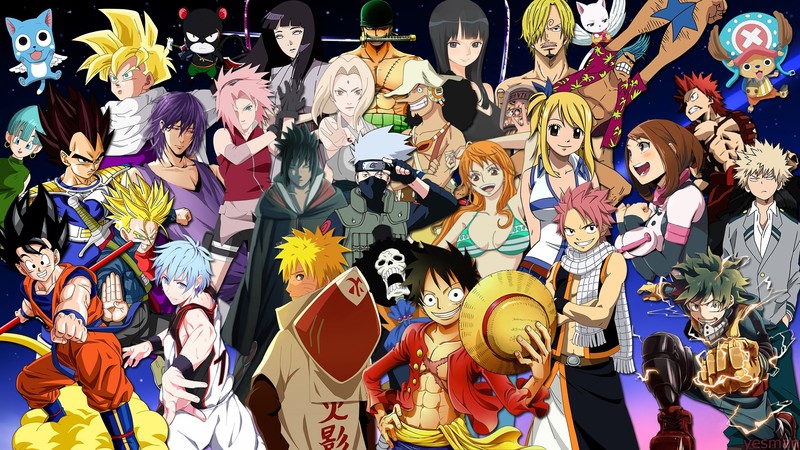 One Piece, Dragon Ball, Dragon Ball Super, Naruto Shippuuden, Fairy Tail, Brook, Bulma, Gohan, Son Goku, happy, Izuku Midoriya, Hatake Kakashi, Katsuki Bakugou, Heartfilia Lucy, Monkey D. Luffy, Nami, Uzumaki Naruto, Dragneel Natsu, Nico Robin, Sanji, Uchiha Sasuke, Tetsuya Kuroko, Tony Tony Chopper, trunks, Usopp, Franky, Roronoa Zoro, Tsunade, Uraraka Ochako