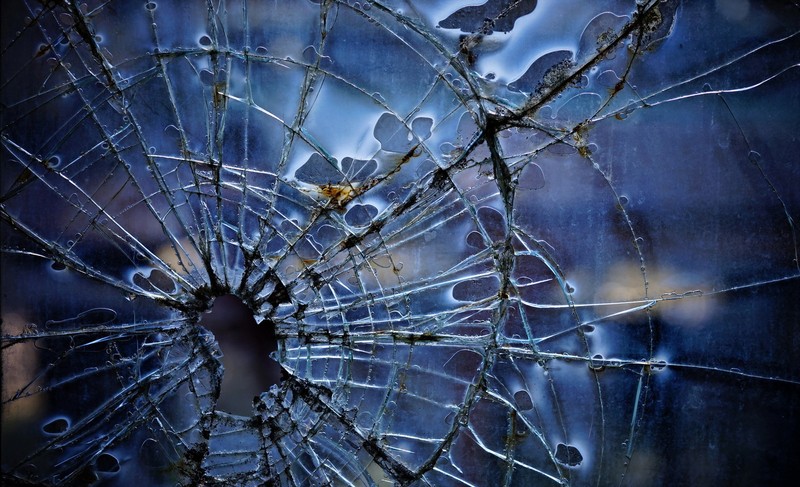 dark, blue, broken glass, macro, urban decay