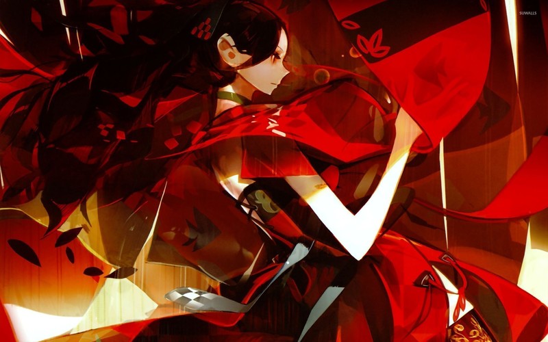 anime, anime girls, red, dark hair