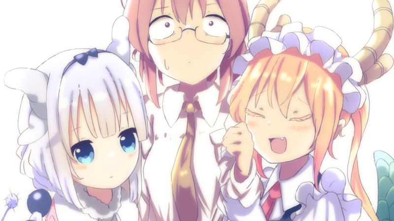 anime, anime girls, white skin, fan art, Kobayashi (Kobayashi-san Chi no Maid Dragon), Tohru (Kobayashi-san Chi no Maid Dragon), Kanna Kamui (Kobayashi-san Chi no Maid Dragon), Kobayashi-san Chi no Maid Dragon