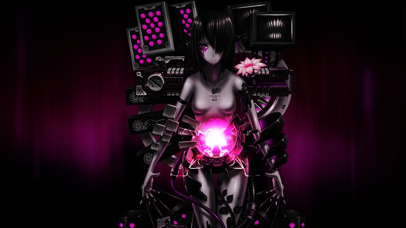anime, anime girls, dark, dark hair, boobs, flowers