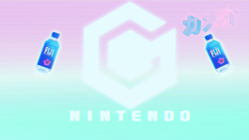 vaporwave, Nintendo, katakana, GameCube, logo, cyan
