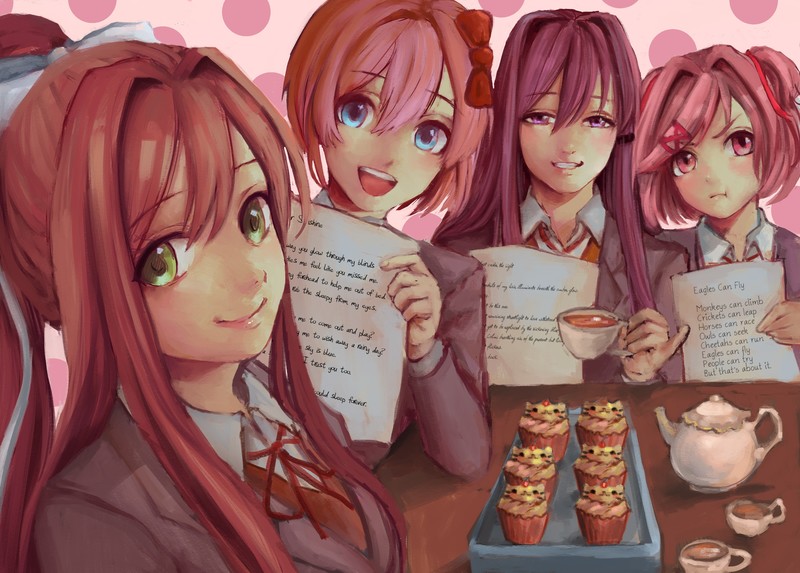 Doki Doki Literature Club, visual novel, anime girls, Monika (Doki Doki Literature Club), Yuri (Doki Doki Literature Club), Natsuki (Doki Doki Literature Club), Sayori (Doki Doki Literature Club)