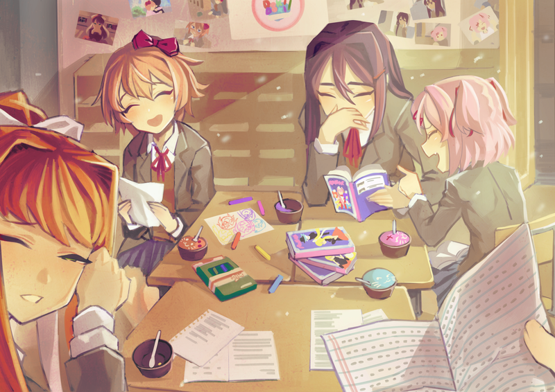 Doki Doki Literature Club, anime girls, Monika (Doki Doki Literature Club), Sayori (Doki Doki Literature Club), Natsuki (Doki Doki Literature Club), Yuri (Doki Doki Literature Club)