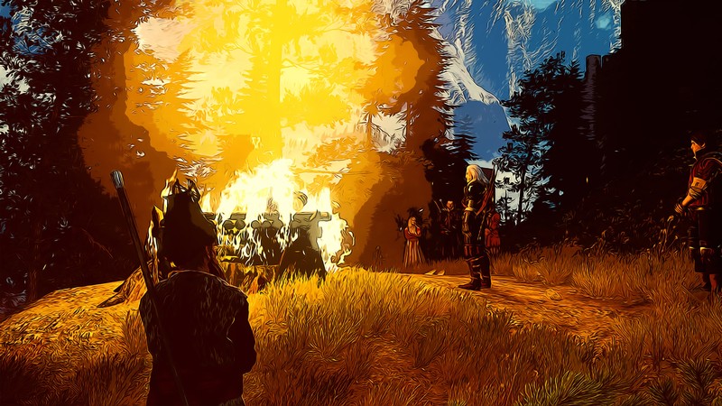 The Witcher 3: Wild Hunt, cartoon, oil painting, The Witcher, Geralt of Rivia, Keira Metz, Eskel, Lambert