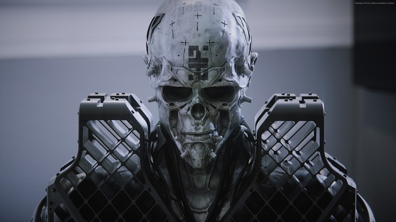science fiction, skull, Armored, robot, futuristic, Vitaly Bulgarov, frontal view