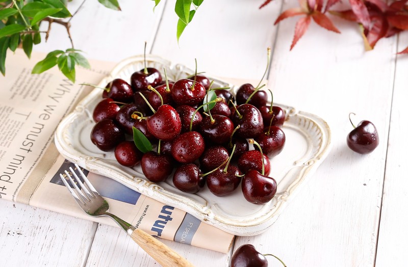 food, fruit, cherries, water drops