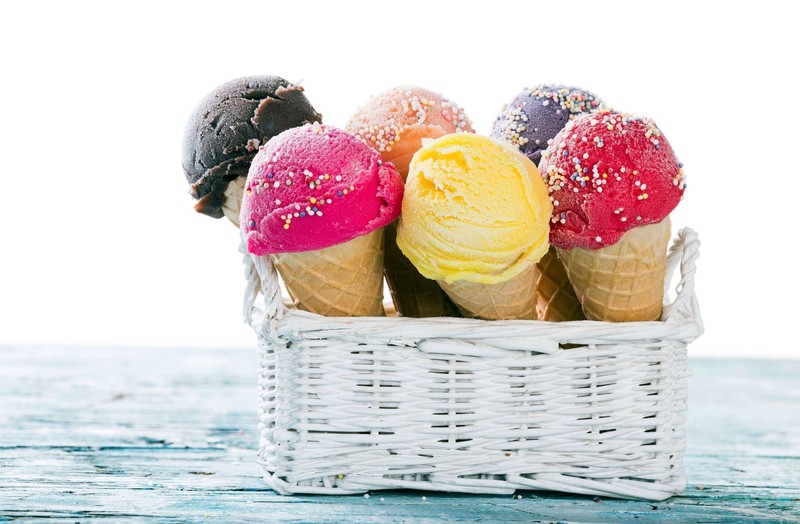 food, ice cream, still life, baskets, sprinkles
