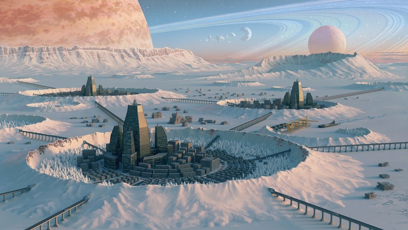 digital art, planet, building, Rings Of Saturn