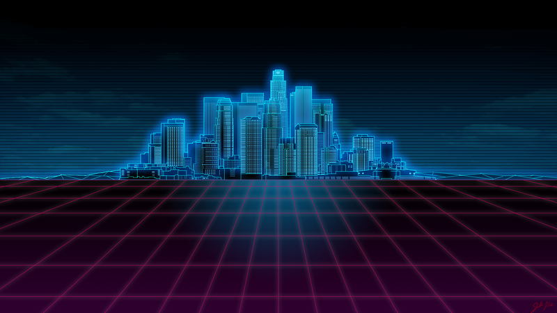 synthwave, cityscape, digital art, neon