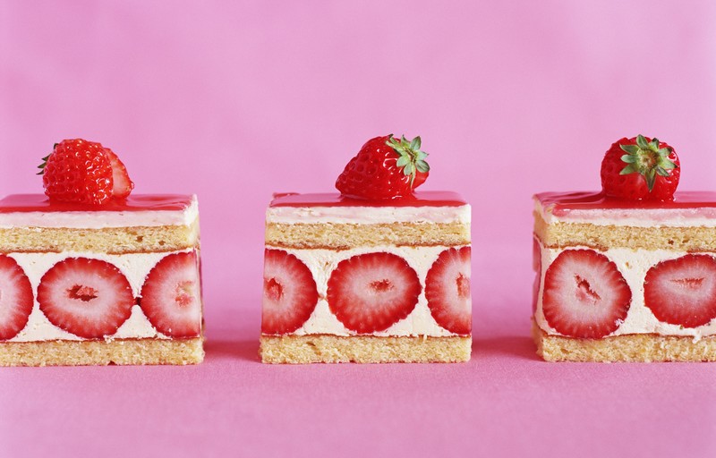 food, strawberries, cake, dessert, pink, pink background, red, sweets