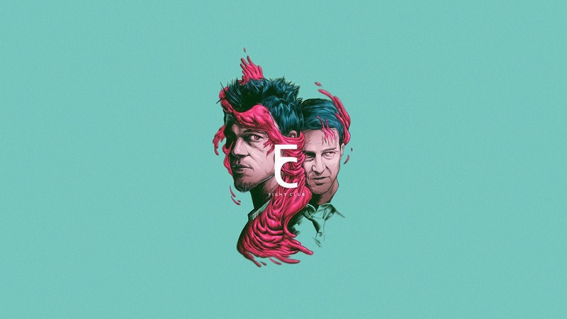 Fight Club, fan art, movies, Brad Pitt, Edward Norton, simple background, turquoise