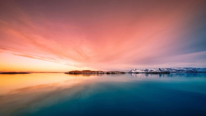 sea, nature, sky, colorful, water, calm, orange sky