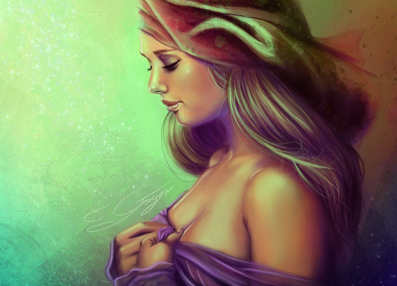 women, digital art, long hair, cleavage, face, bare shoulders, portrait, closed eyes