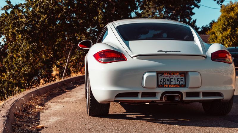 porsche cayman, porsche, car, sportscar, white, rear view, 4k