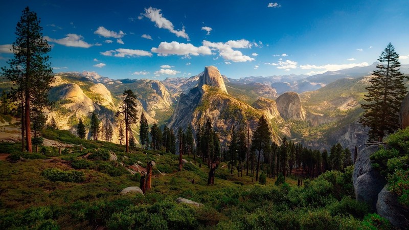 mountains, nature, landscape, blue, sky, trees, Half Dome, Yosemite National Park