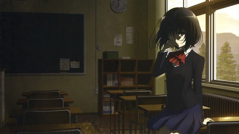anime, Another, Misaki Mei, classroom, school uniform