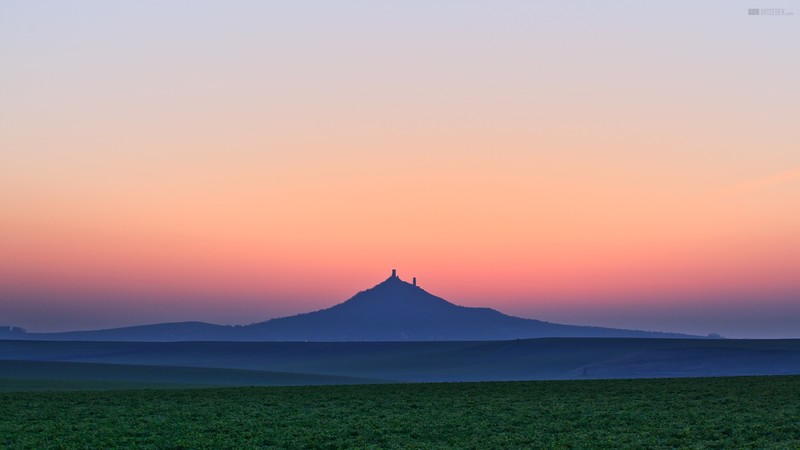 nature, landscape, Czech Republic, castle, ruin, hill, field, sunset, clear sky, silhouette
