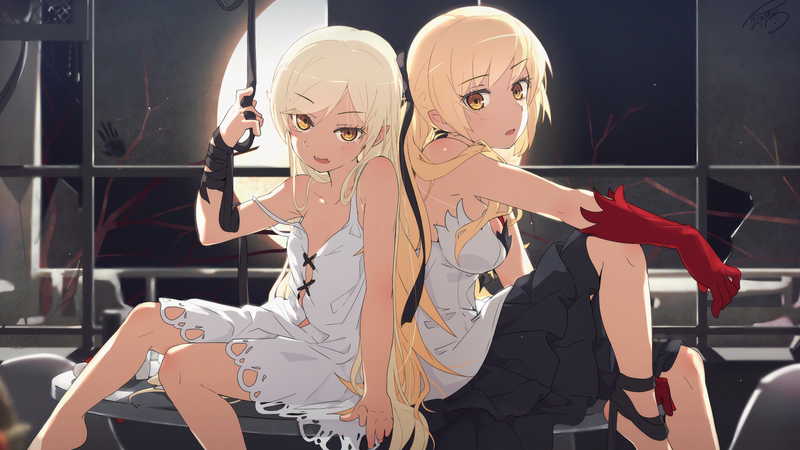 anime, anime girls, Monogatari Series, white skin, Oshino Shinobu, fan art, blonde