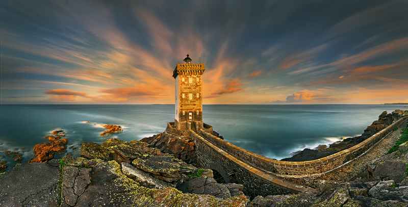 nature, landscape, water, clouds, sea, lighthouse, horizon, rock, long exposure, bridge, cliff, ancient, France, Krzysztof Browko