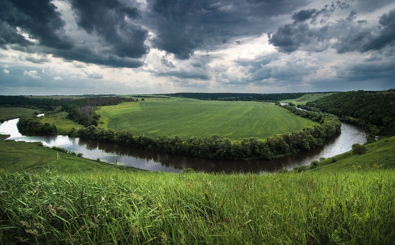 landscape, sky, grass, river