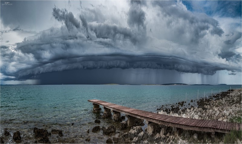 nature, landscape, water, clouds, sea, Croatia, Mediterranean, horizon, storm, rain, pier, rock, coast