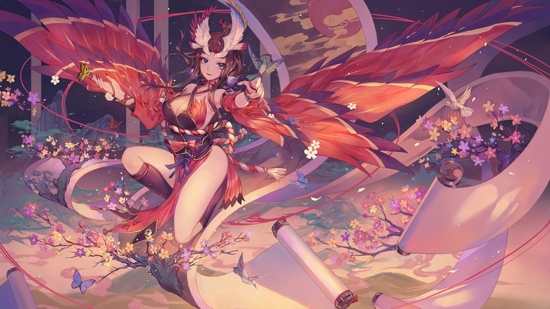 anime girls, hanasa, anime, boobs, fantasy girl, legs, wings