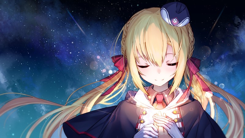 anime girls, bison仓鼠, anime, blonde, hair ribbon, space