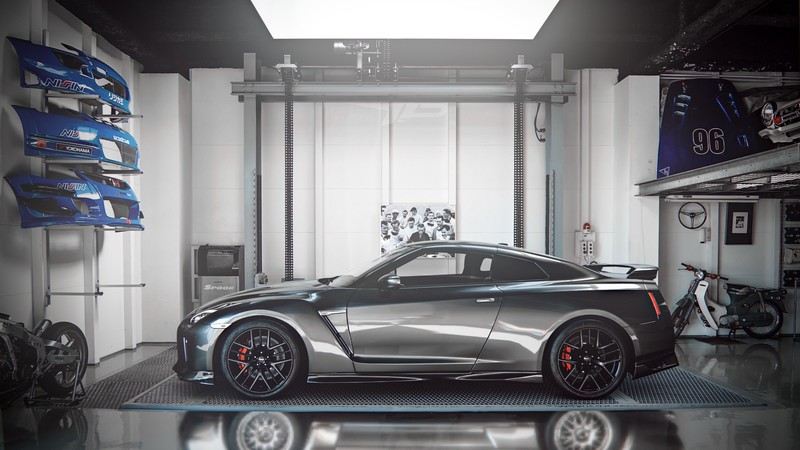 Nikita Fedyanin, vehicle, Garage, Nissan GTR, silver, render, photo manipulation