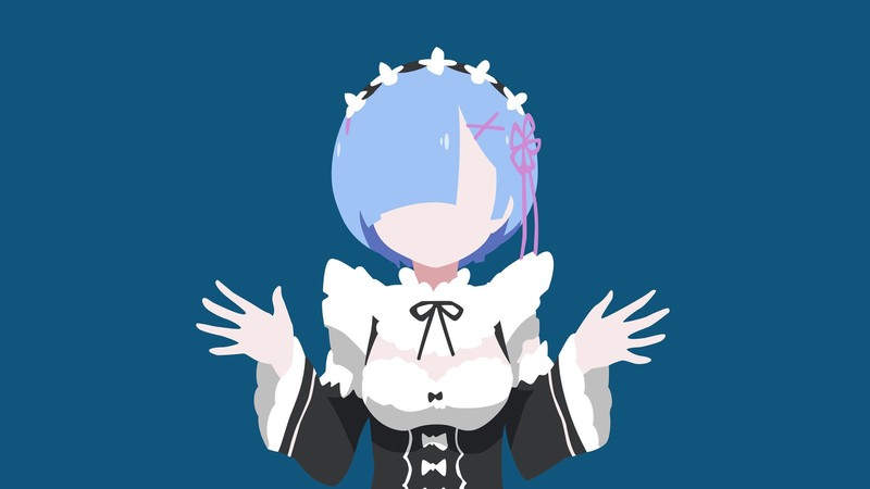 anime, anime girls, white skin, maid outfit, fan art, Rem (Re: Zero), maid, blue hair, Re:Zero Kara Hajimeru Isekai Seikatsu, minimalism